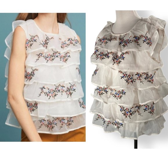Anthropologie, Seen Worn Kept, EUC, Flutter, White, Sleeveless Ruffle, Top, Med - Picture 1 of 13